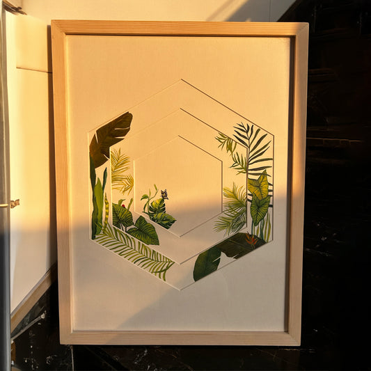 Botanical Hives 1 - Framed Painting - Acrylic on Paper - Part 1 of Set of 3 - Green White - Bedroom Dining Office Living Room