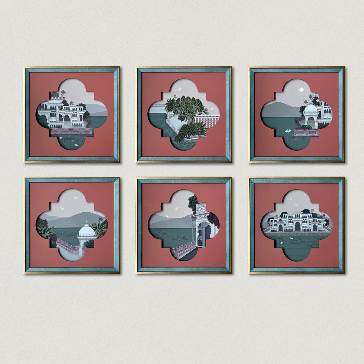 City of Lakes 4 - Beautiful Udaipur Lake Pichwai Series - 16 x 16 inches - Wall Art for console