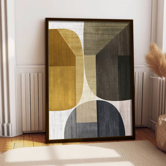 Bold Chromaticity Prints 2 - Abstract Geometric Shapes with Fabric Textured Subtle Coloured Digital Paintings - Wall Art Print for Living Room, Bedroom, office Area, Foyer Area (Framed/Unframed)