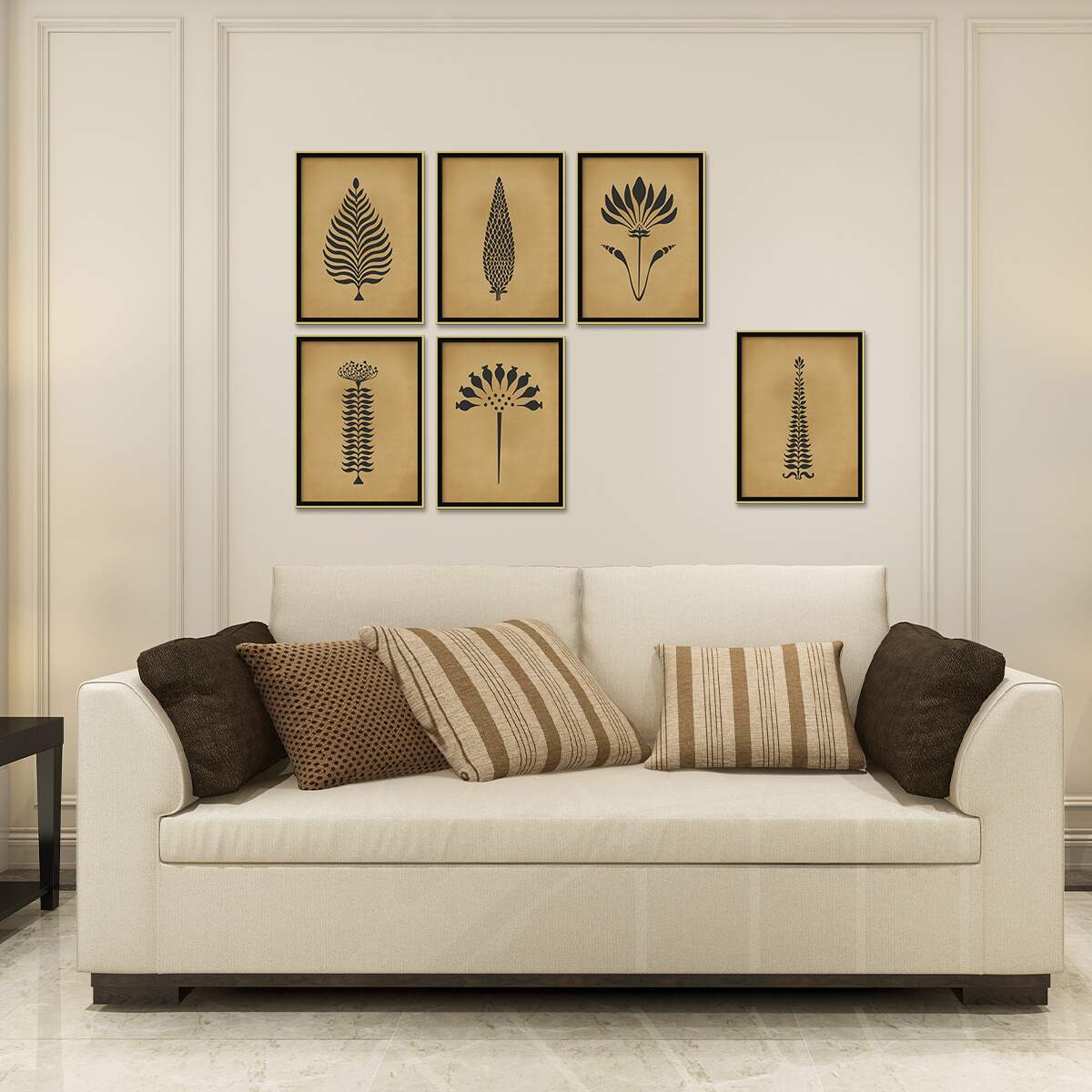 Ornate (Set of 6) - Minimal Indian art patterns - Yellow Black - Wall Art Print Framed - Art for Living Room Bedroom